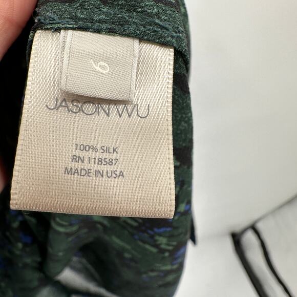 JASON WU 100% Silk Collared Green Print Button Up Sleeveless Blouse Top // 6 - Picture 8 of 11